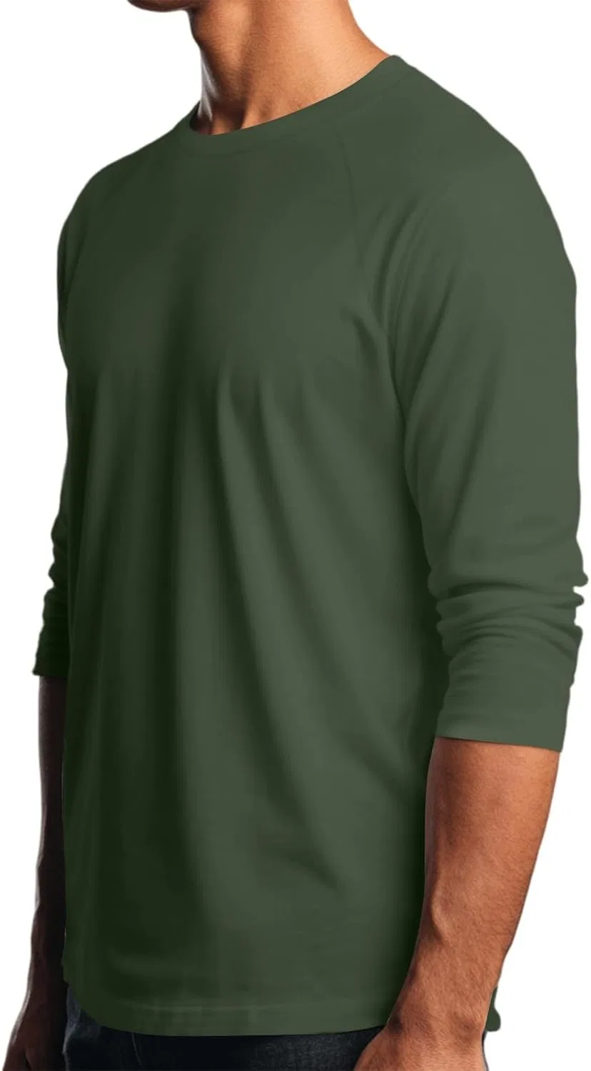 Мужская свободная футболка с длинным рукавом 3/4, Army Green — фото 2