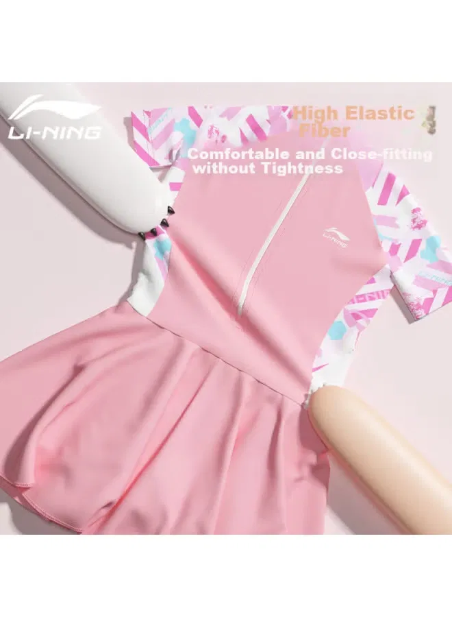 Купальник детский слитный с шортами 733 Li-Ning, розовый — фото 2