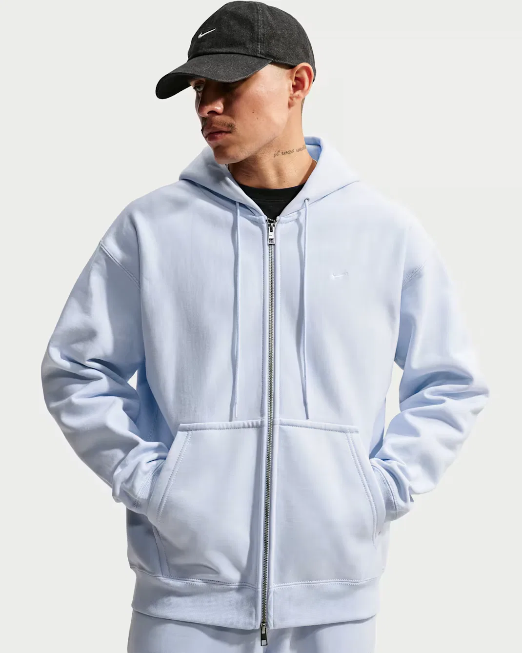 Мужская флисовая толстовка на молнии Nike Solo Swoosh, Football Grey/Football Grey/White
