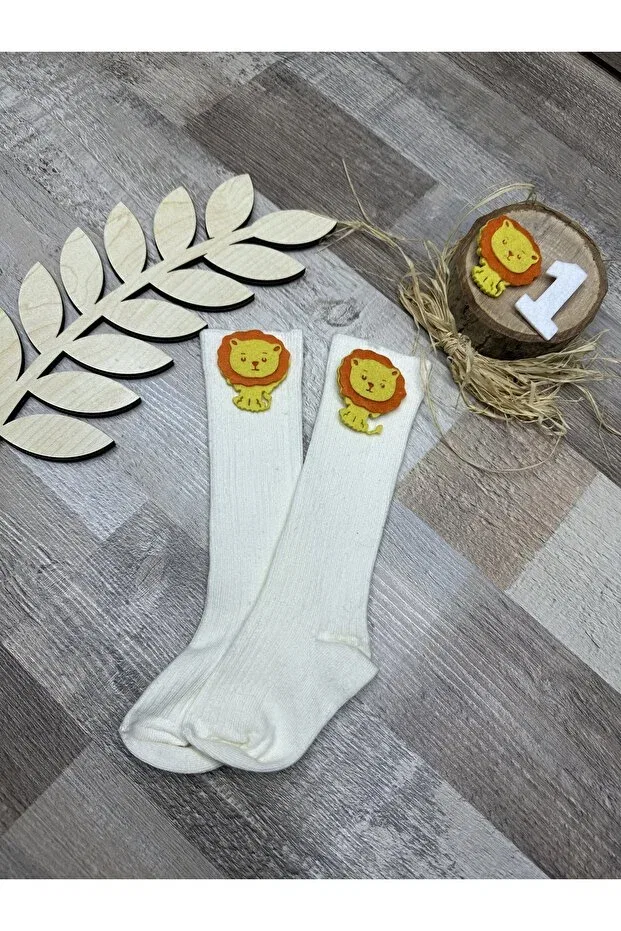 Детские носки для новорожденных с принтом Safari concept baby knee socks with lion Feriatolye, Nude Color — фото 3