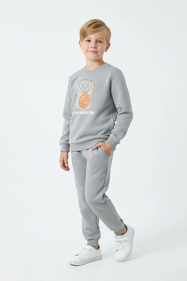 Детский спортивный костюм для мальчиков с принтом Boys Tracksuit Set Fyk Kids, Navy Blue-Grey-Black — фото 2