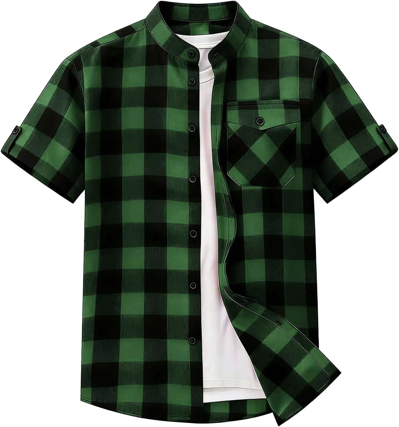 Мужская рубашка с коротким рукавом Buffalo Plaid, армейский зелёный — фото 4