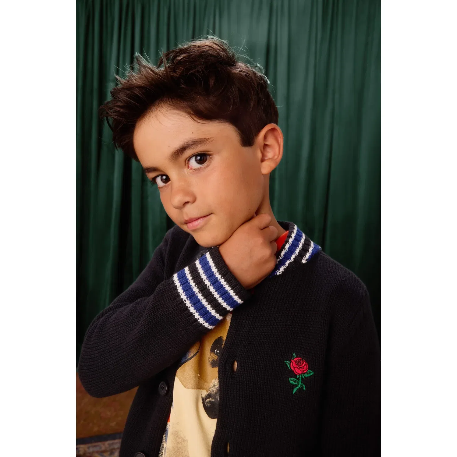 Детский свитшот-бомбер с вышивкой Bomber Sweater Tea Collection, Jet Black — фото 4