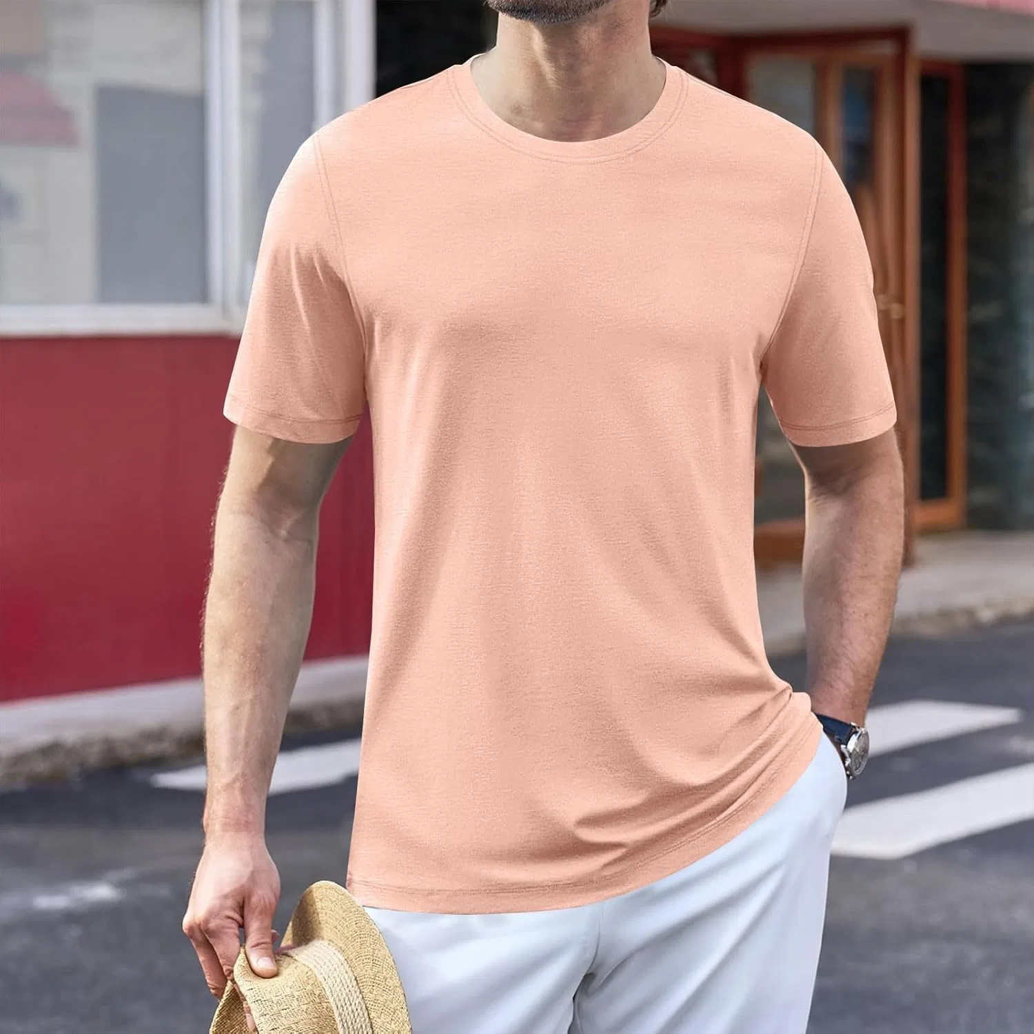 Мужская футболка с круглым вырезом из хлопка, Lightweight, A-pink — фото 2