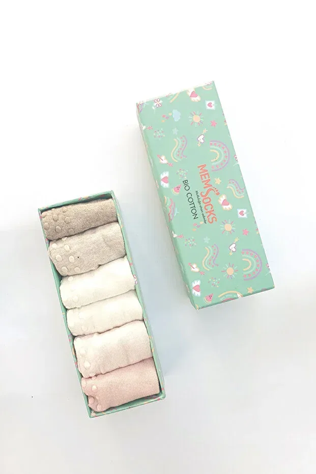 Детские носки с принтом 6 шт Mem Socks, Pink-Beige-Cream — фото 2