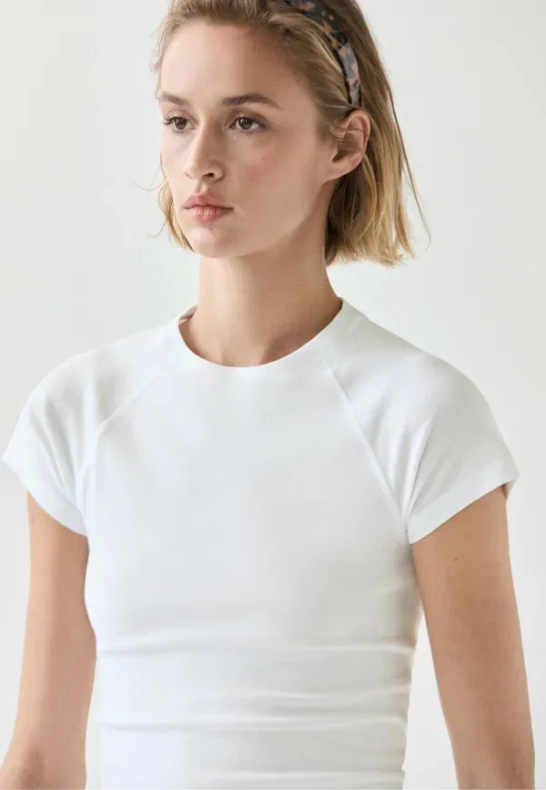 Футболка хлопковая basic t-shirt Massimo Dutti, белый — фото 3