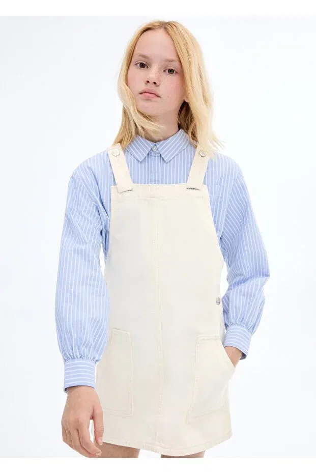 Детское джинсовое платье для девочек без рукавов Mango Kids, Ekrü