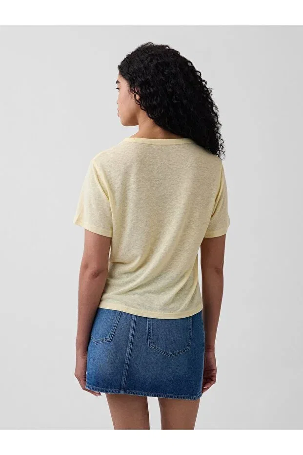 Женская футболка льняная Relaxed T-Shirt Gap, Yellow-004 — фото 4