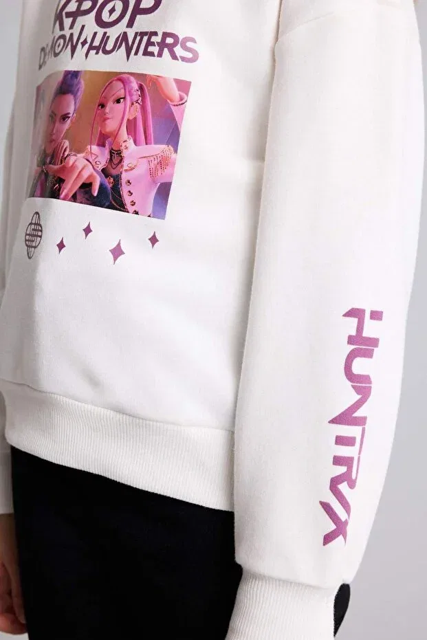 Детские свитшот с принтом для девочек Kpop - demon hunters relax fit sweatshirt for girls h3836a826sp Defacto, Ekru-Er98 — фото 3