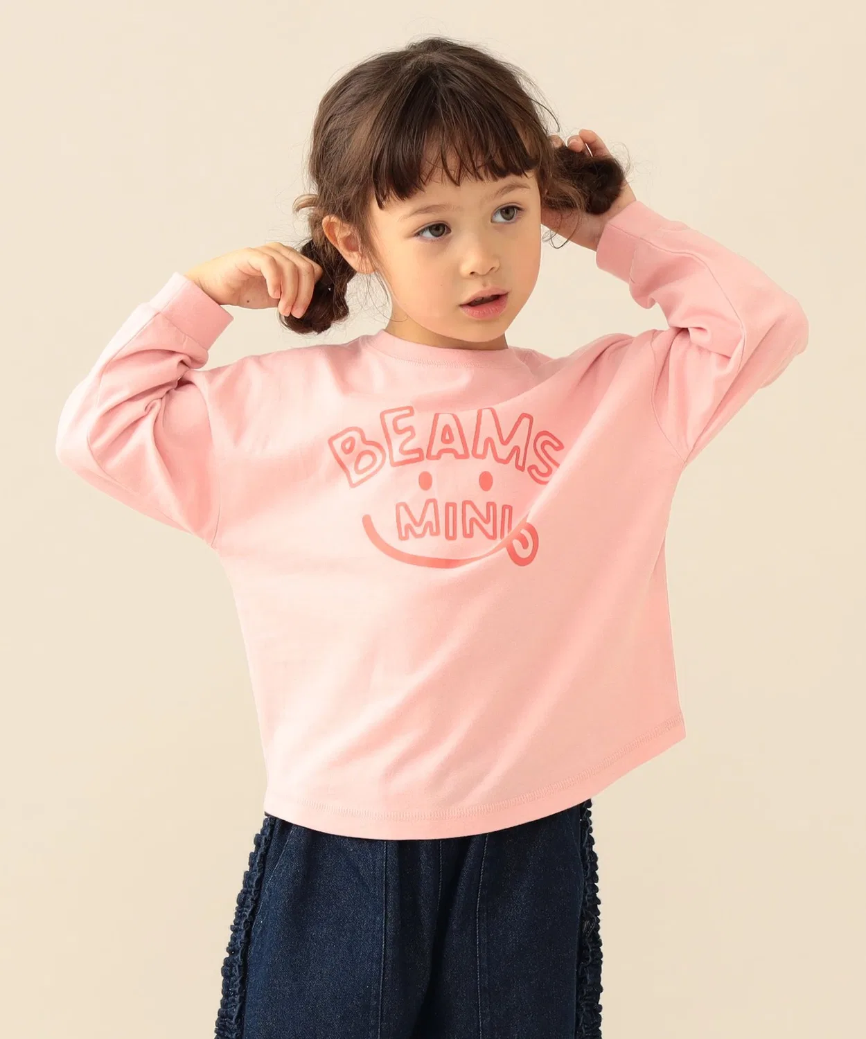 Детская футболка с принтом с длинным рукавомSmile Big Long Sleeve T-Shirt BEAMS mini, Pink
