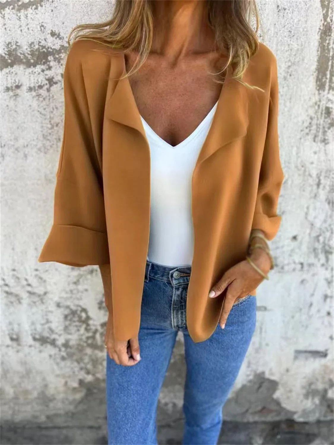Женское пальто без пуговиц из искусственной замши Solido Moda Donna, cachi — фото 4