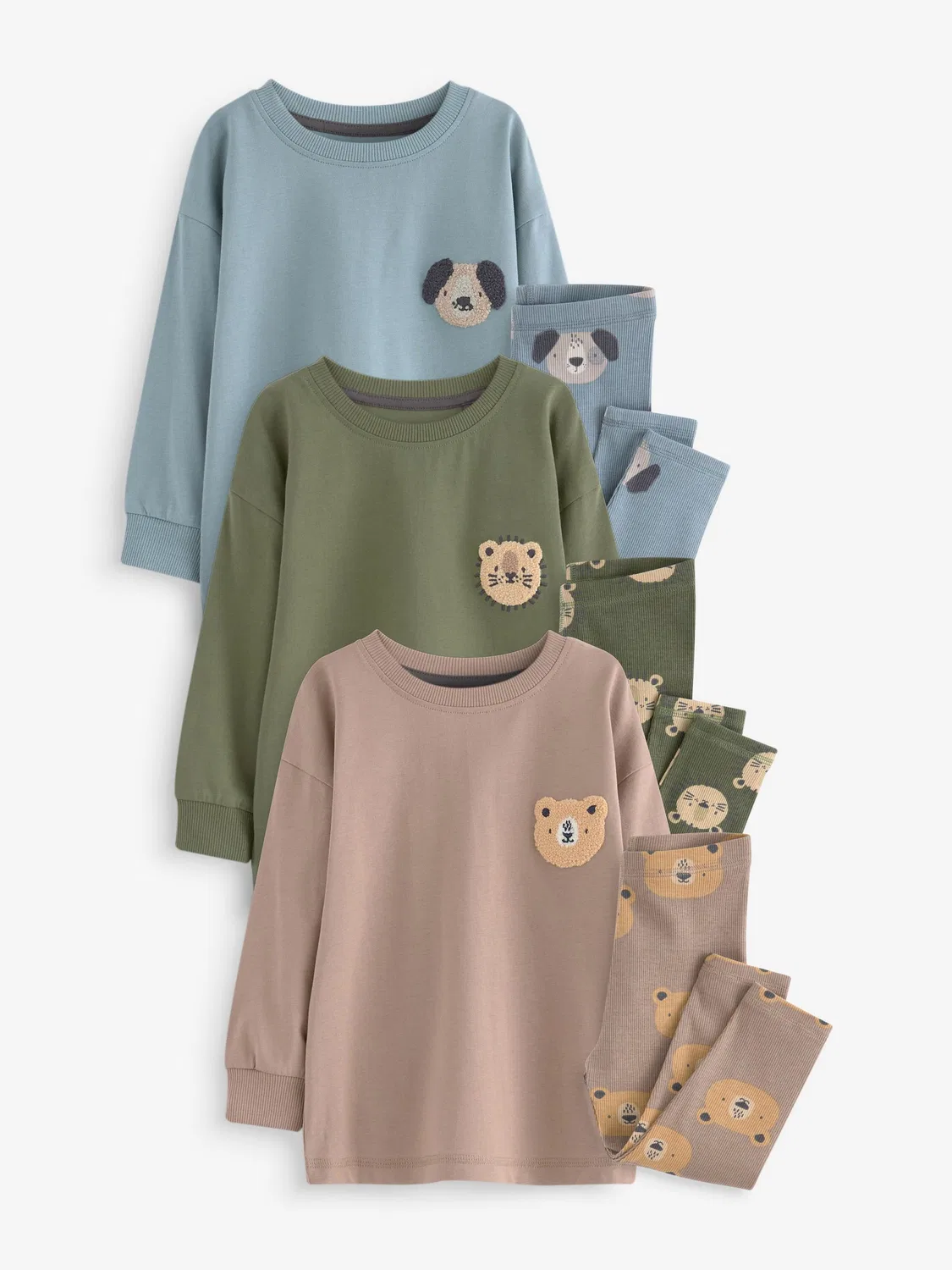 Пижама 3 шт. Snuggle Pyjamas Next, синий/коричневый/хаки — фото 4