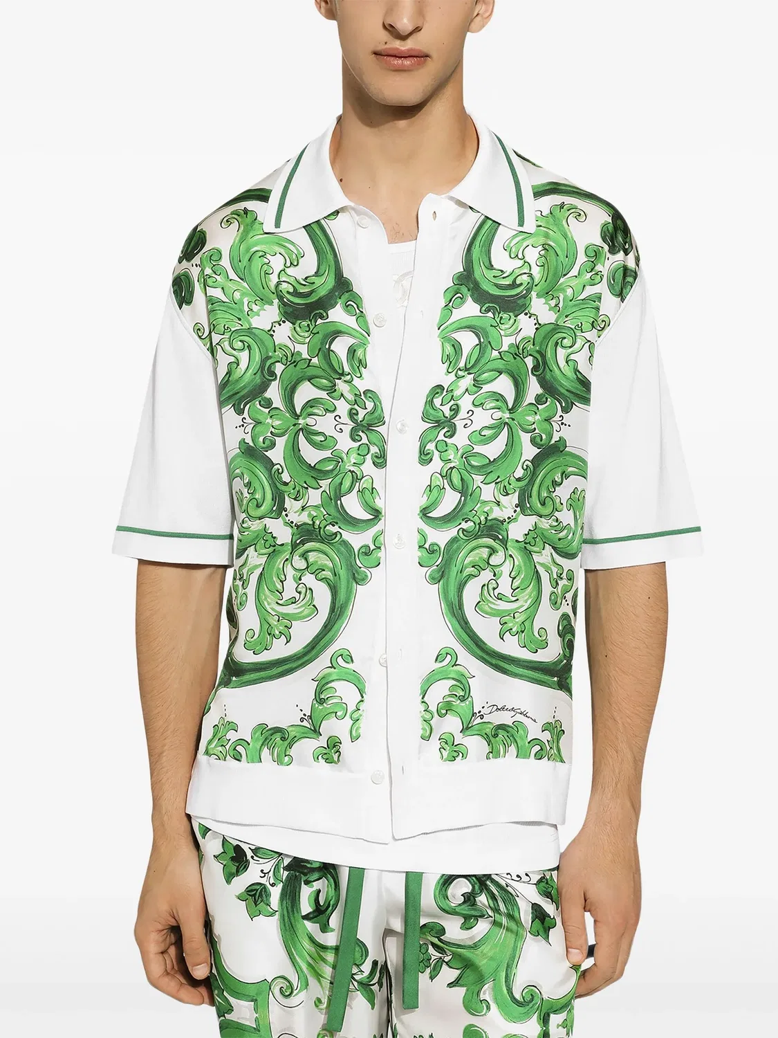 Dolce & Gabbana Рубашка с майоликовым принтом, белая — фото 4