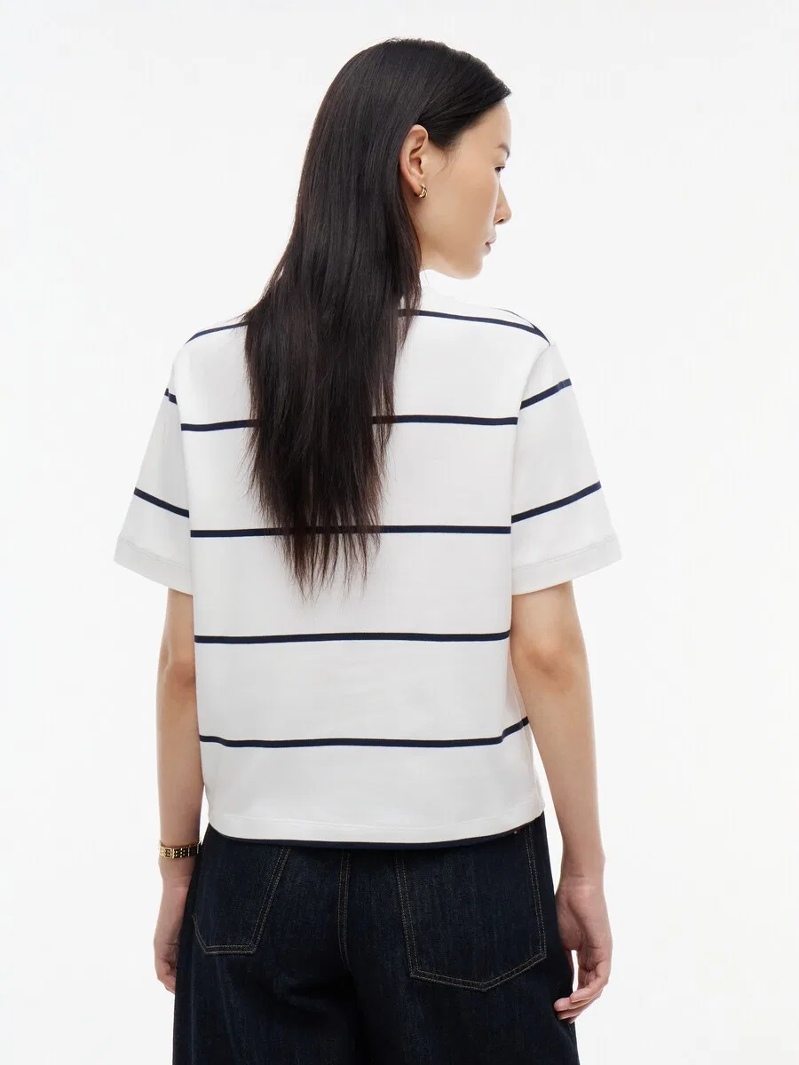 Футболка TOMMY HILFIGER BOXY INTERLOCK белого цвета — фото 4