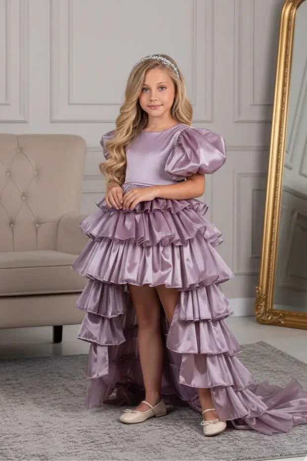 Детское платье для девочек с принтом Dream Model Crowned Tailed Lilac Children's Evening Dress Kids Aby230 Abiyekids, Lilac
