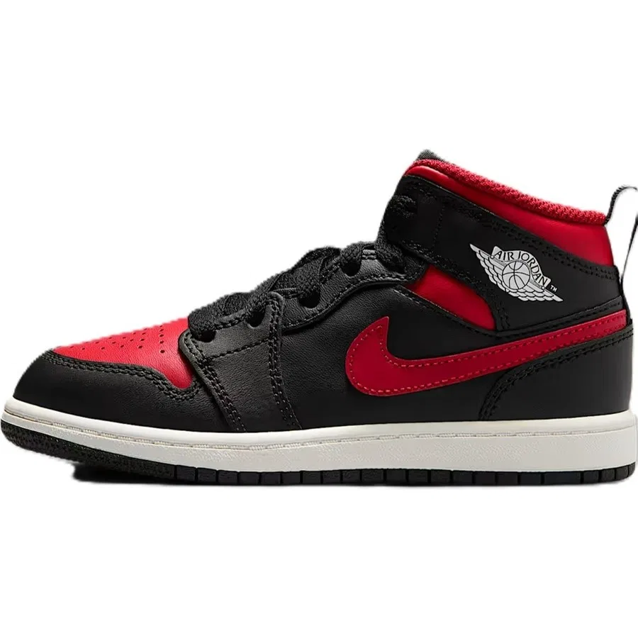 Кроссовки повседневные с кожаным верхом Nike Air Jordan 1 Mid PS, Черно-красный — фото 2