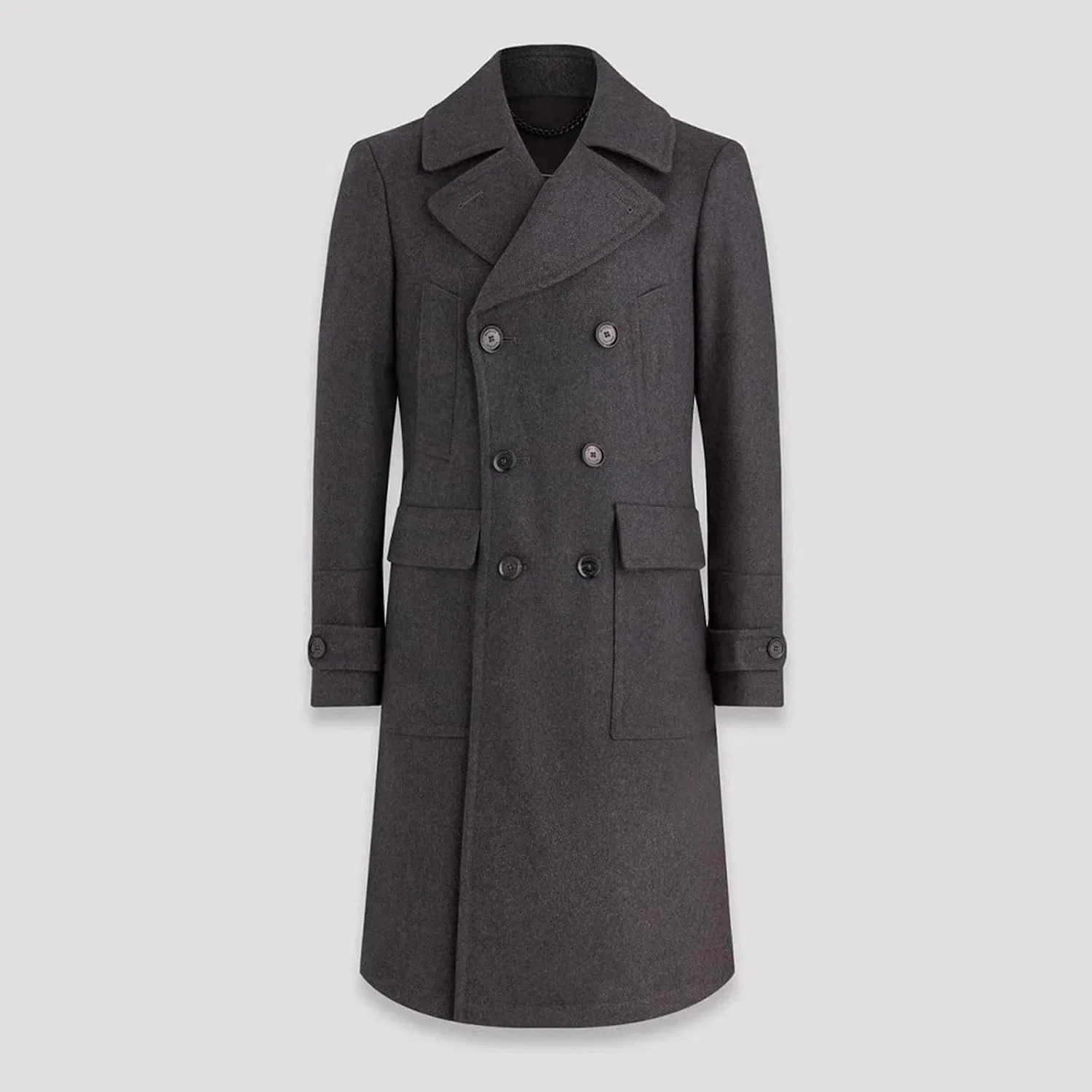 Мужское пальто с двубортной застежкой, с острым воротником, slim fit, серый — фото 4
