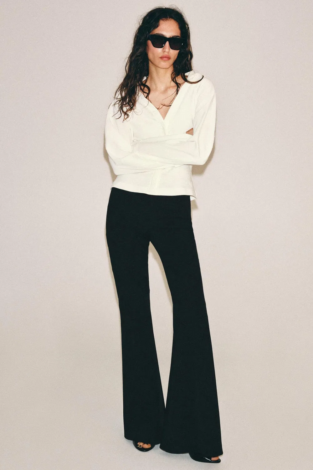 Топ из контрастной ткани ZARA, Ecru
