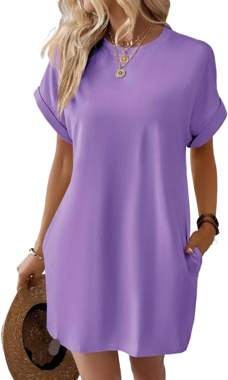 Женское повседневное платье с карманами, Lilac Purple