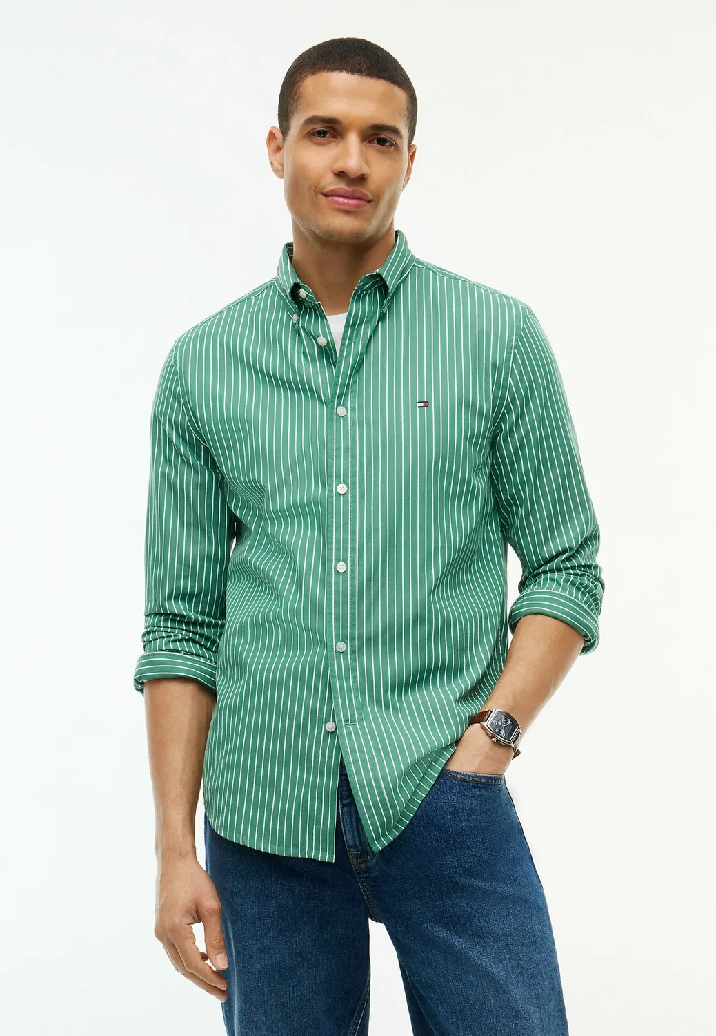 Рубашка Flex hairline poplin rf - рубашка Tommy Hilfiger, Alaskan Green Stripe