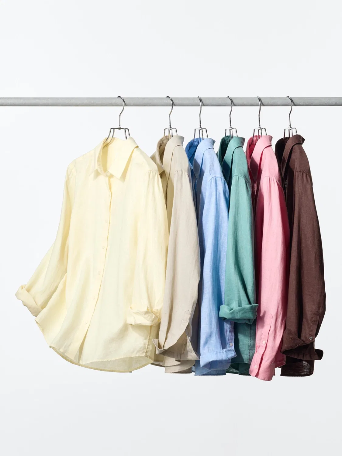 Рубашка с длинным рукавом из французского льна Uniqlo, коричневый — фото 3
