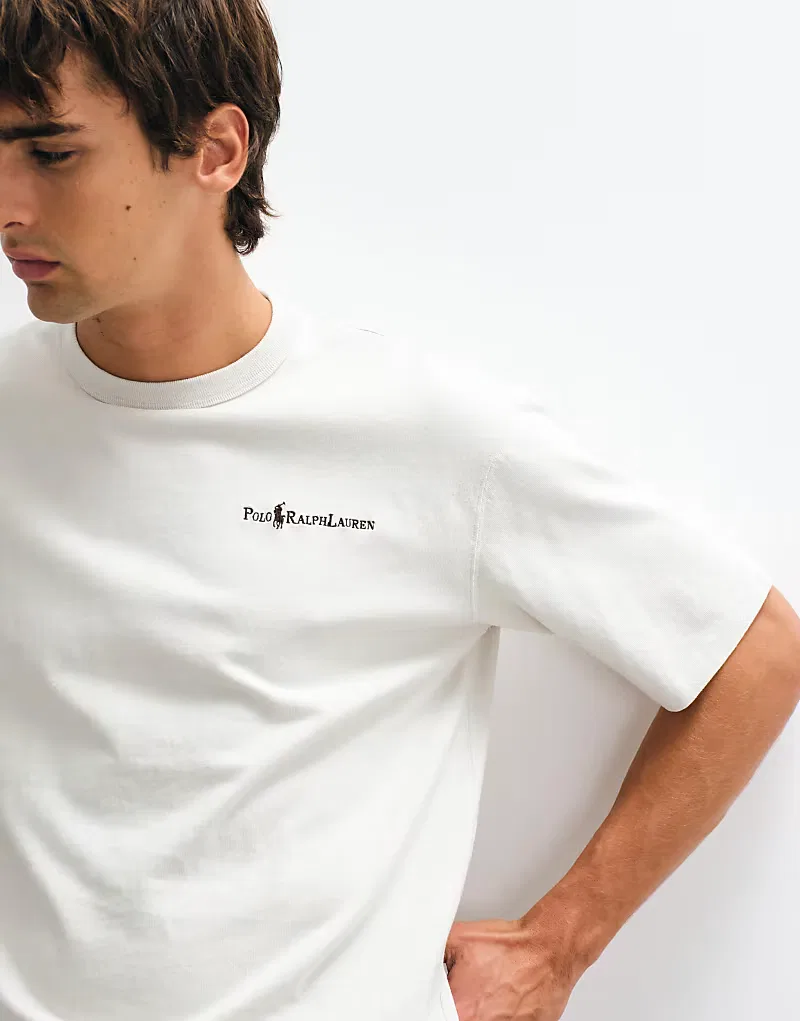 Плотная футболка Polo Ralph Lauren с логотипом в виде надписи, кремовый — фото 2