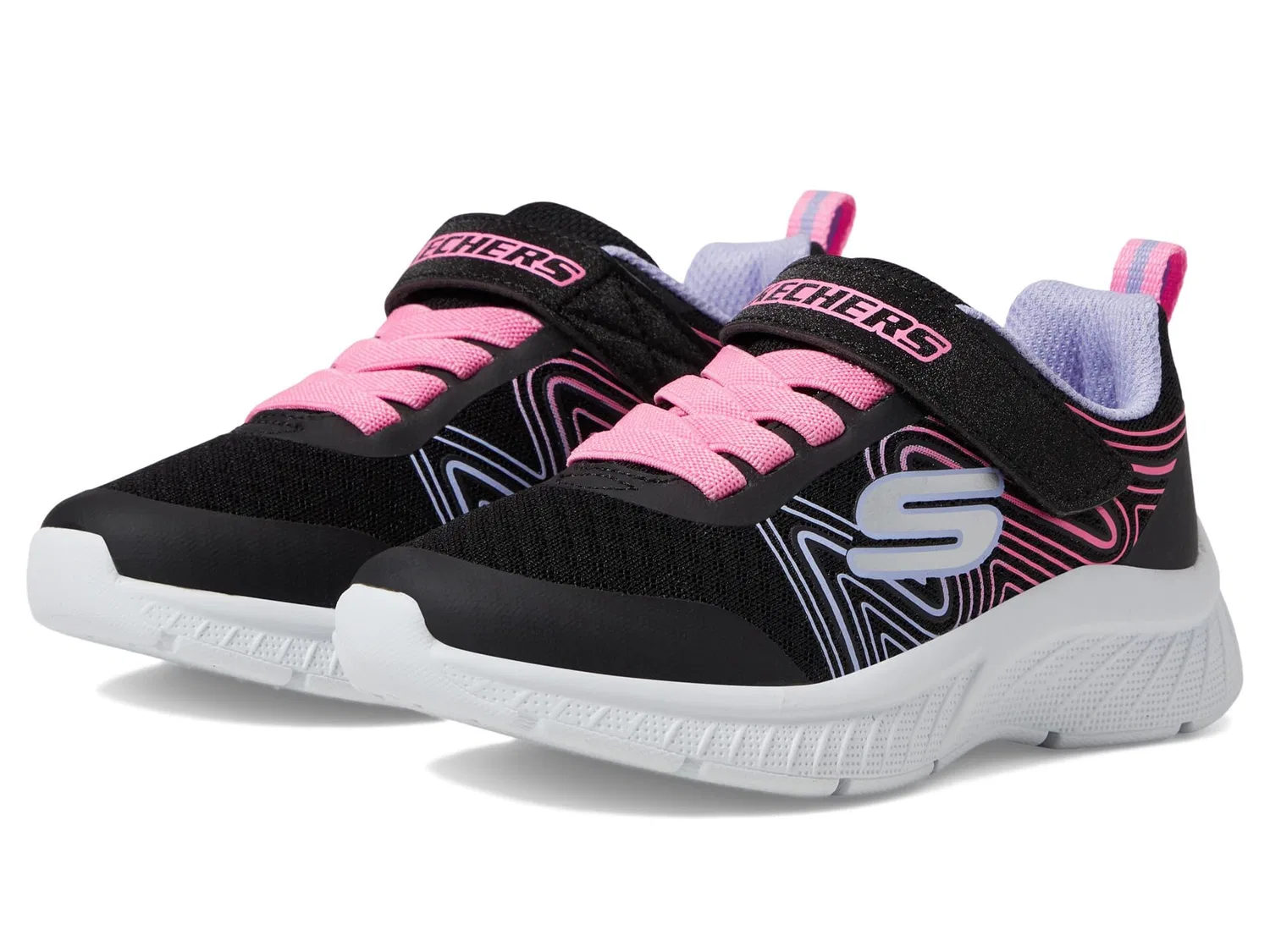 Детские кроссовки для девочек с принтом Skechers Microspec Plus - Sprint Speed, Black Synthetic Multi Trim — фото 3