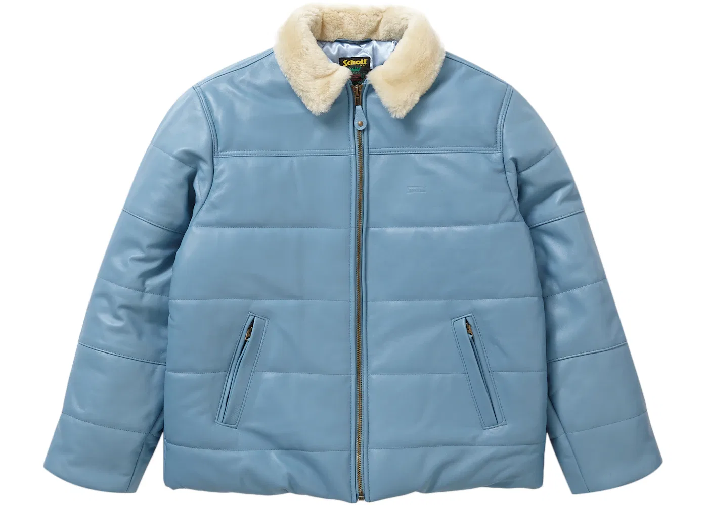 Мужская куртка с длинным рукавом Supreme Schott Shearling Collar Leather Puffy Jacket, Light Blue