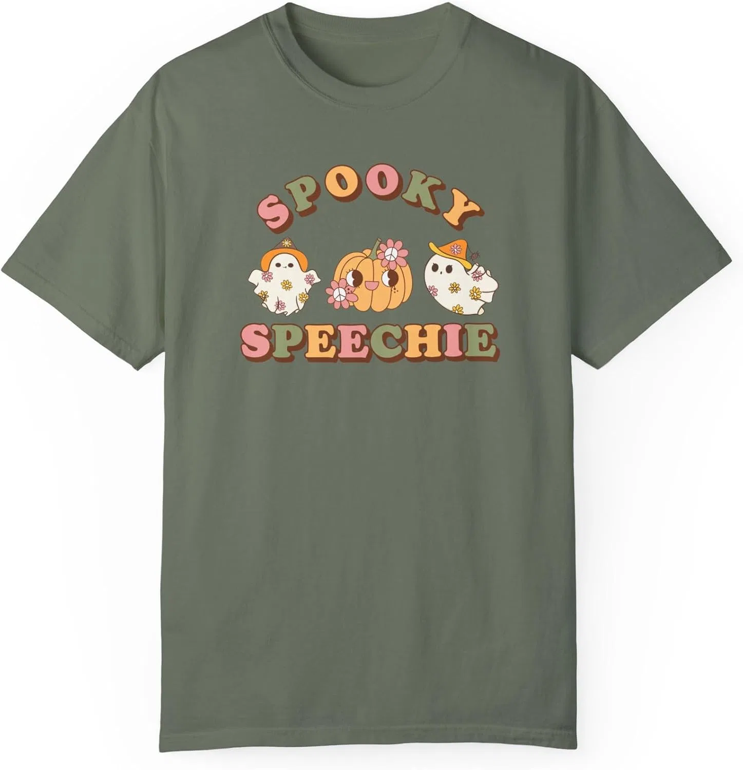 Футболка с принтом Spooky Speechie Comfort Colors, Moss