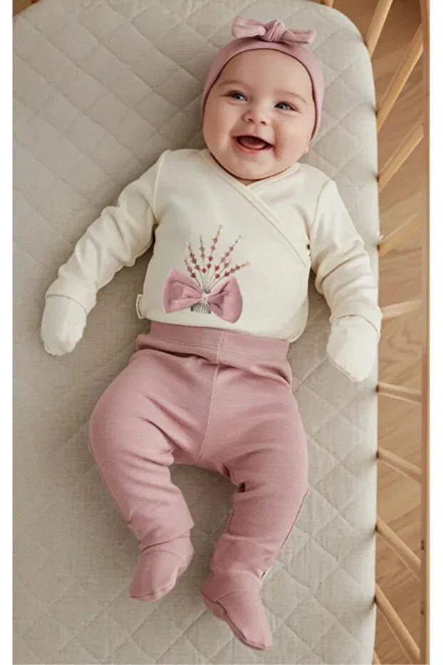 Детский комбинезон с цветочным принтом для новорожденных девочек Bamoola For Babies, Pink Flower — фото 4