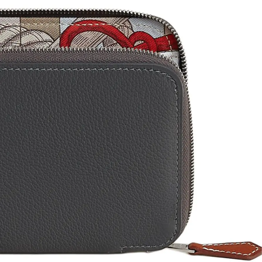 HERMES Шёлковый кошелёк Evercolor и Bарения для женщин Слейт Порошок Светло-серый — фото 3