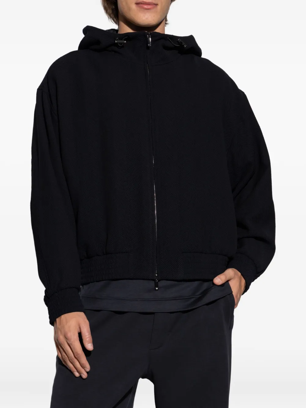 Шерстяная куртка с капюшоном на молнии Emporio Armani, черный — фото 3