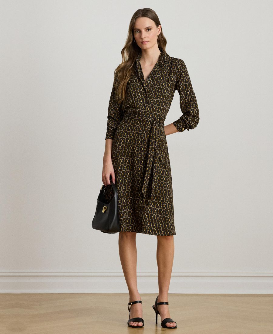 

Женское платье-рубашка из крепа с принтом в виде цепочек, 0P-18 Lauren Ralph Lauren, Black Multi