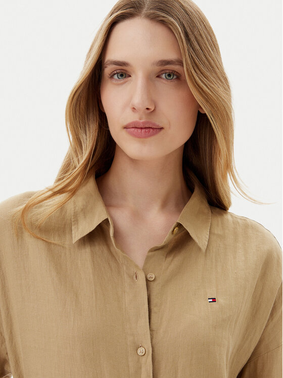 Свободная рубашка WW0WW46169 Tommy Hilfiger, бежевый — фото 4