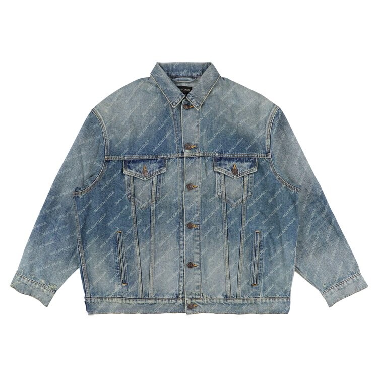 

Куртка Balenciaga All-Over Logo Oversized Denim Jacket, синий