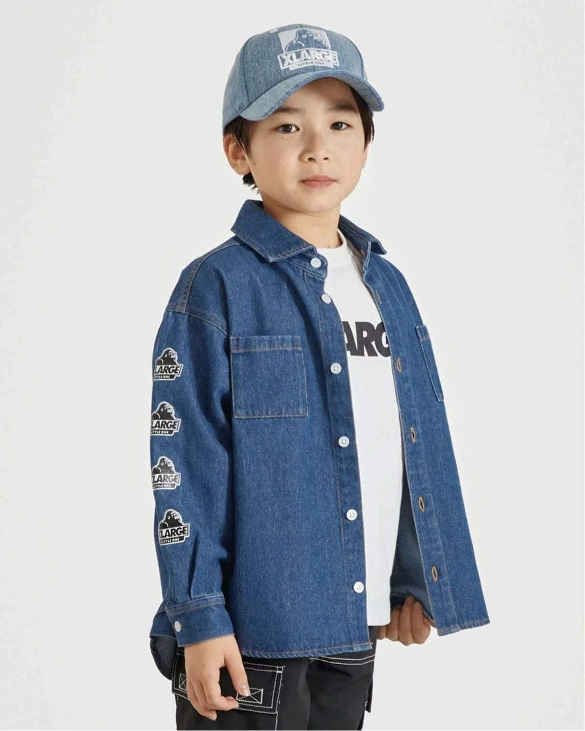 Джинсовая рубашка с длинными рукавами и нашивкой с логотипом XLARGE KIDS, Blue