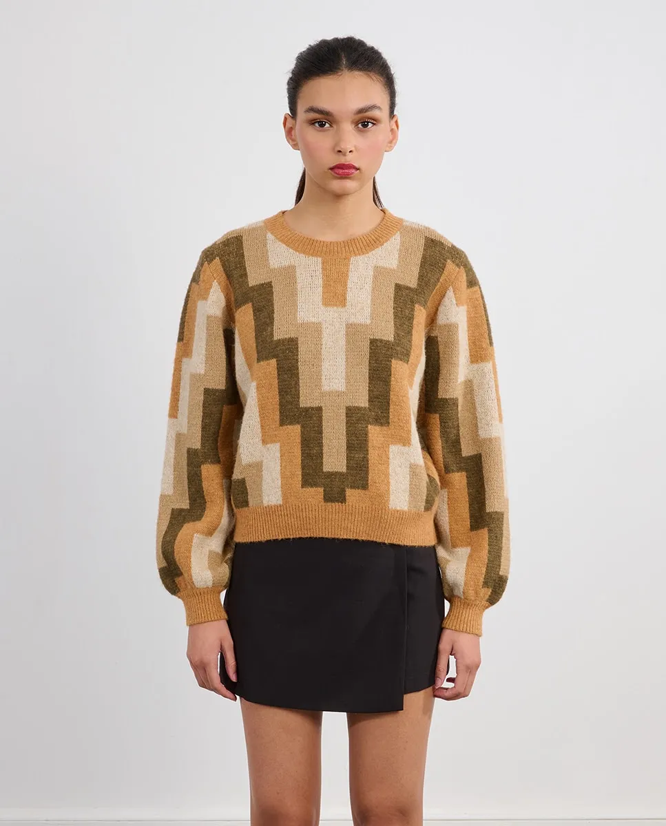 

Женский джемпер с длинным рукавом и геометрическим принтом Lili Sidonio, горчичный