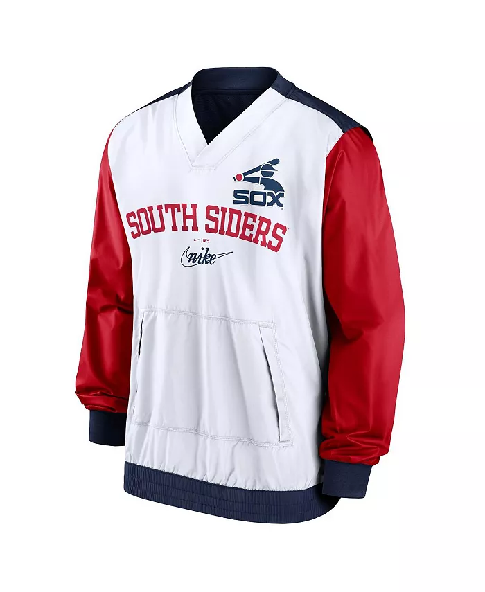 Мужская бело-синяя вязаная куртка с V-образным вырезом Chicago White Sox Rewind Warmup Nike — фото 3