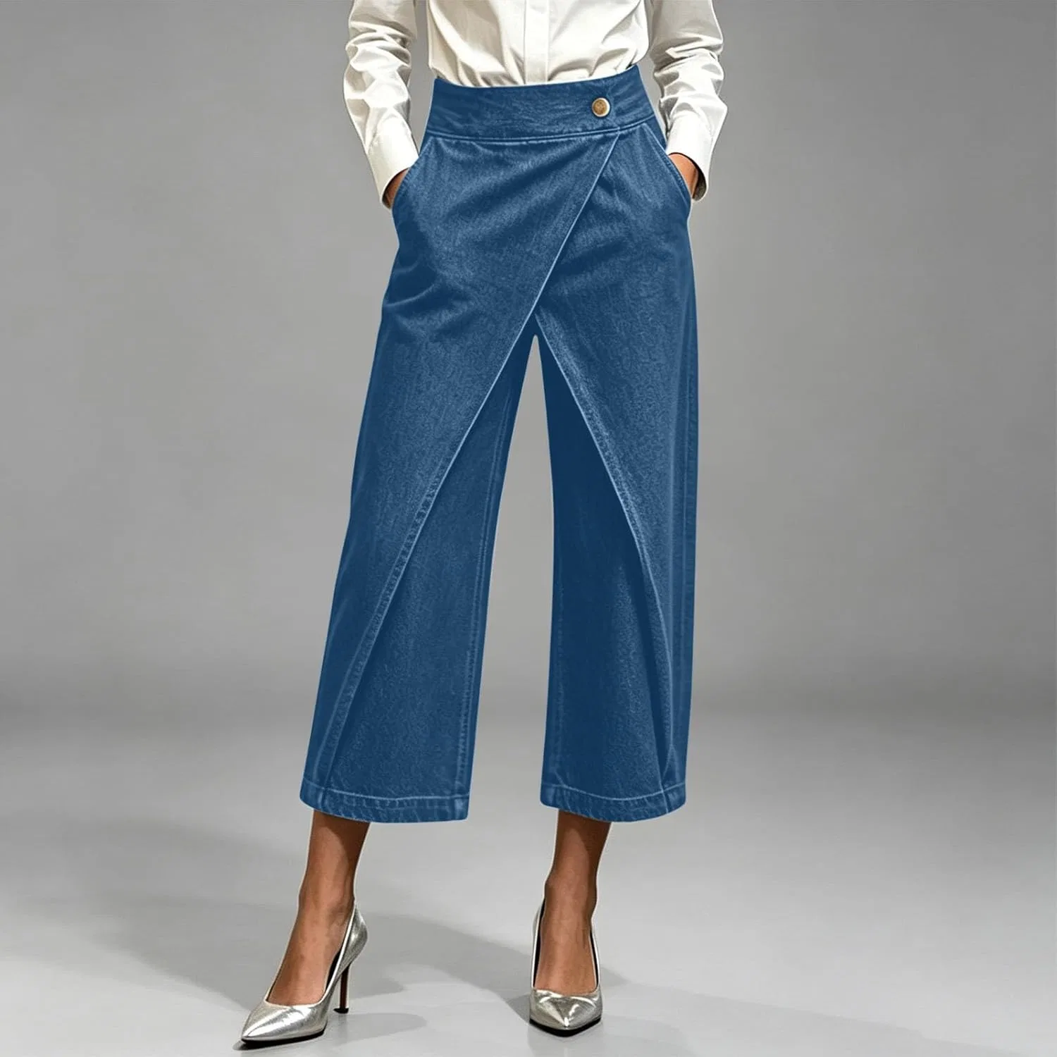 Джинсы Casual Elastic Waist Capris, Голубой — фото 2