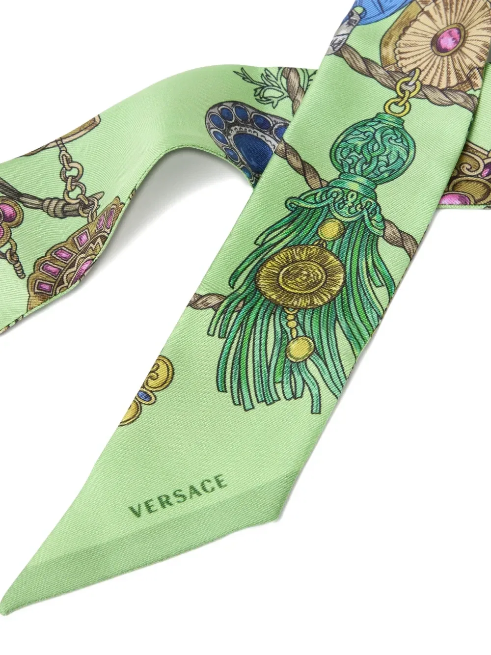 Лента из шелкового твила с принтом Versace, зеленый — фото 2