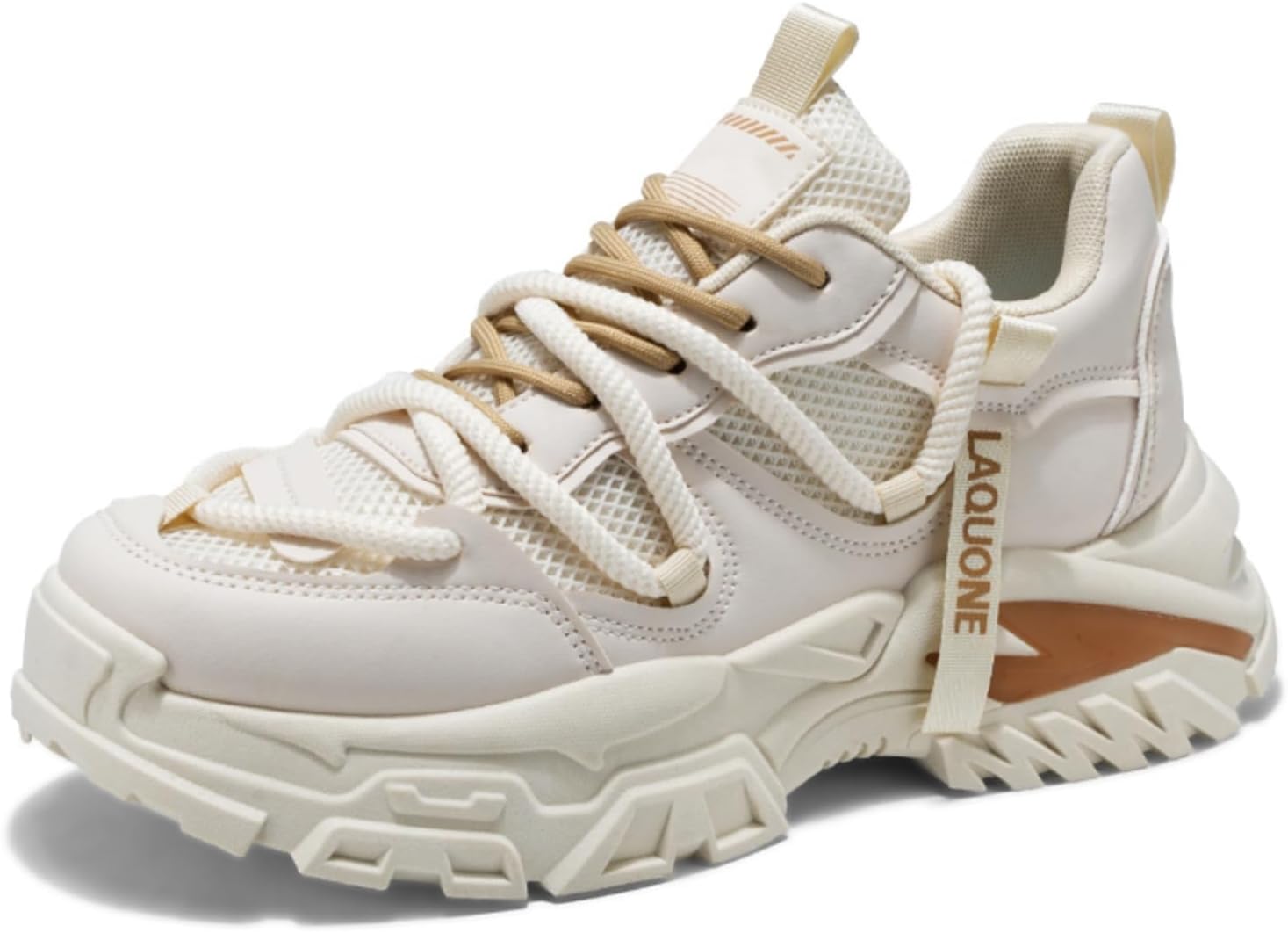 

Мужские кожаные массивные кроссовки, модная платформа, повседневные кроссовки в стиле «папа», удобные, с нескользящей подошвой, на танкетке, для ходьбы, спорта, вождения и тренировок Netehadi, бежевый