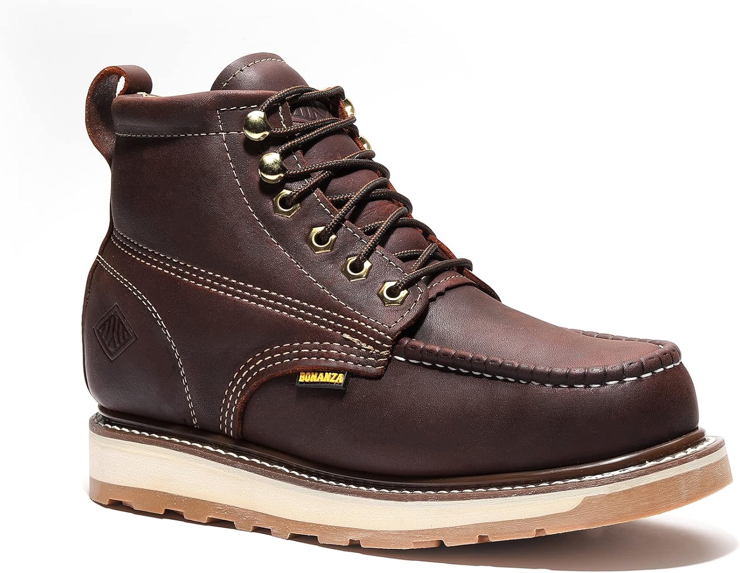 

Ботинки для мужчин Bonanza Boots Frontier Dual 6 - премиальная кожа, носок-мокку, стальной носок, легкая двухслойная подошва с комфортной клиновидной вставкой; соответствует стандартам ASTM, бордовый