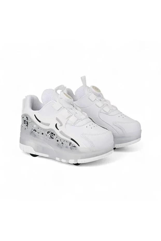 Детские кроссовки-ролики с ортопедической стелькой Lighted roller skating shoes Le Style De Marie, White — фото 4