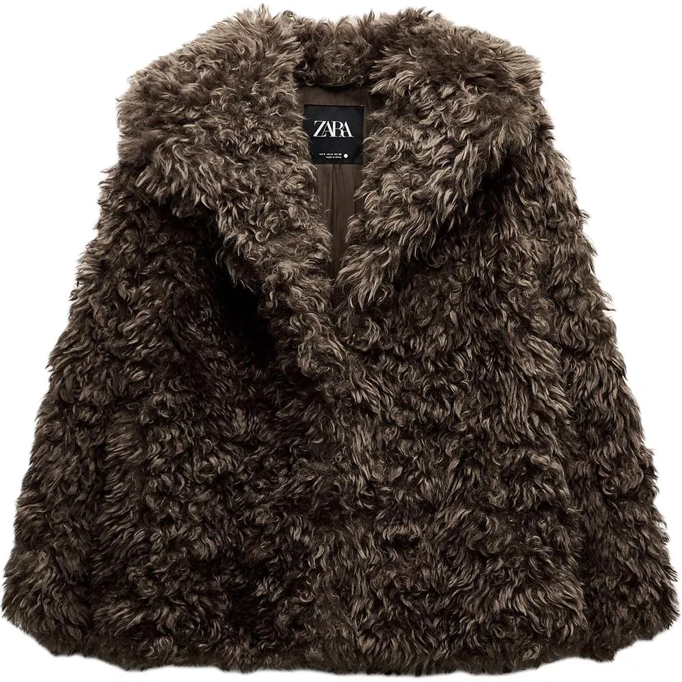 Женское пальто с эффектом бархата Chocolate ZARA, коричневый