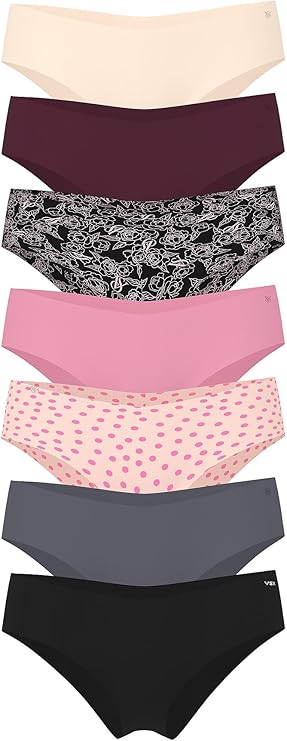Комплект трусов Victoria's Secret Women's No Show Cheeky Underwear Minimal Coverage,7 штук, бежевый/розовый/черный