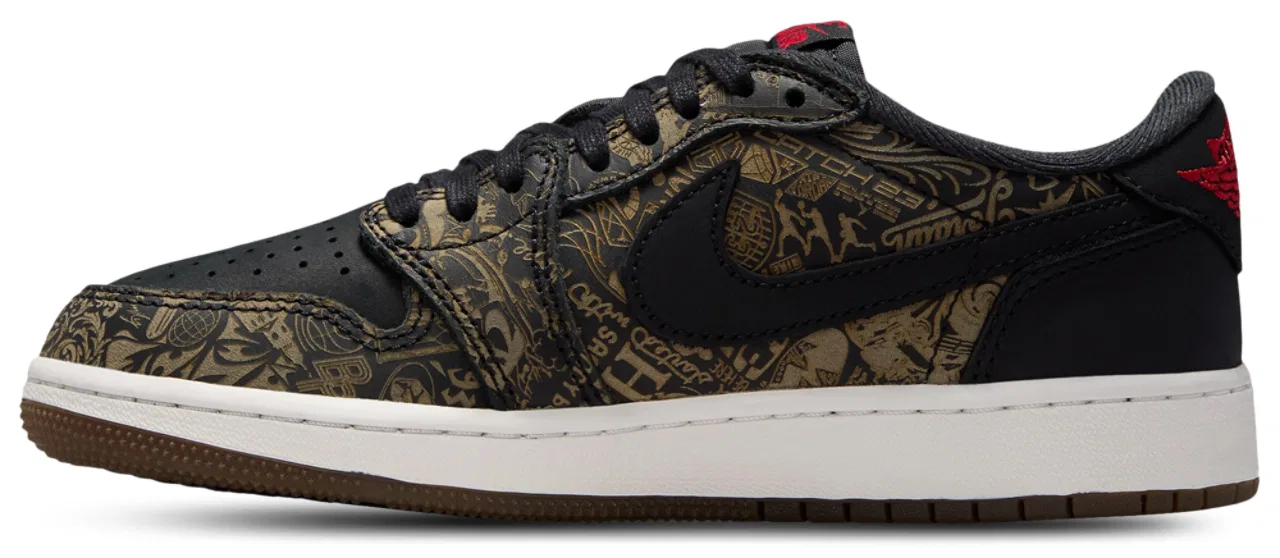 Детские кроссовки для мальчиков с кожаным верхом Jordan Retro 1 Low OG Jordan, Black/Red/White — фото 2