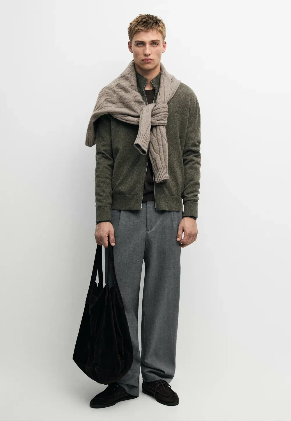 Вязаный кардиган на молнии из 100% кашемира - кардиган Massimo Dutti, Green — фото 2