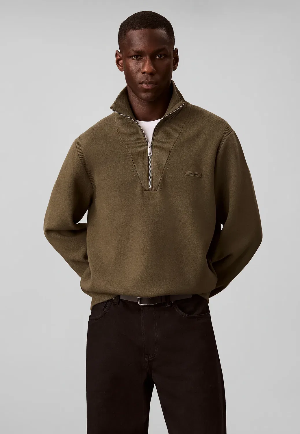 Мягкий вязаный джемпер с молнией на четверть длины Calvin Klein, Olive Night