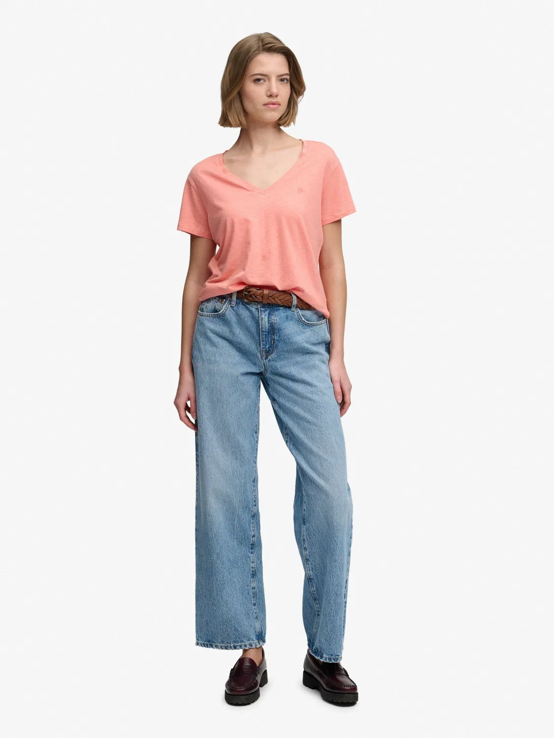 Футболка с V-образным вырезом, Slub Embroidered Superdry, светло-розовый — фото 4