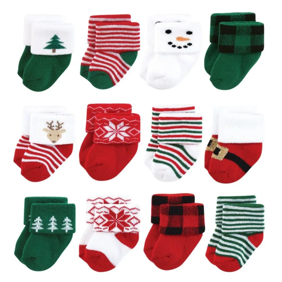 Комплект детских носков с принтом 12 пар 12 Days of Christmas Plaid Trees Hudson Baby, 12 Days Of Christmas Plaid Trees